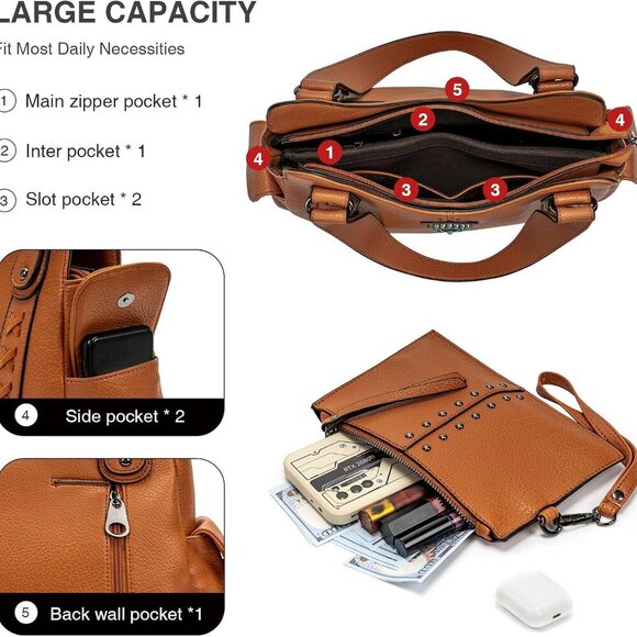 Tote Bag for Women Large Western Purse Ladies Top Handle Shoulder Handbags Vinta - Picture 6 of 7